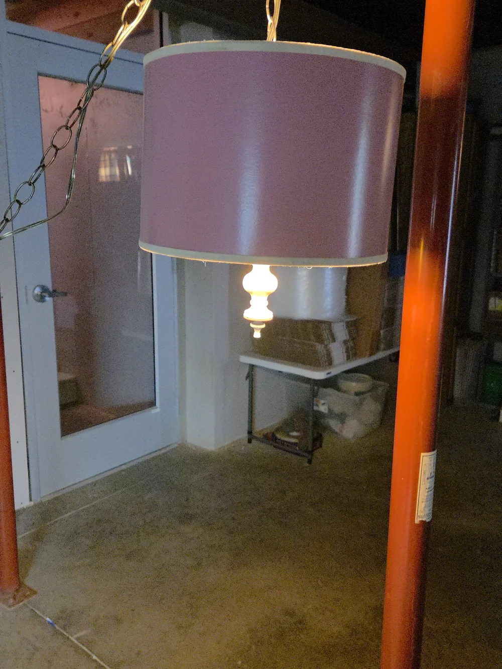 Coral Pink Drum Pendant Lamp with Cream Trim